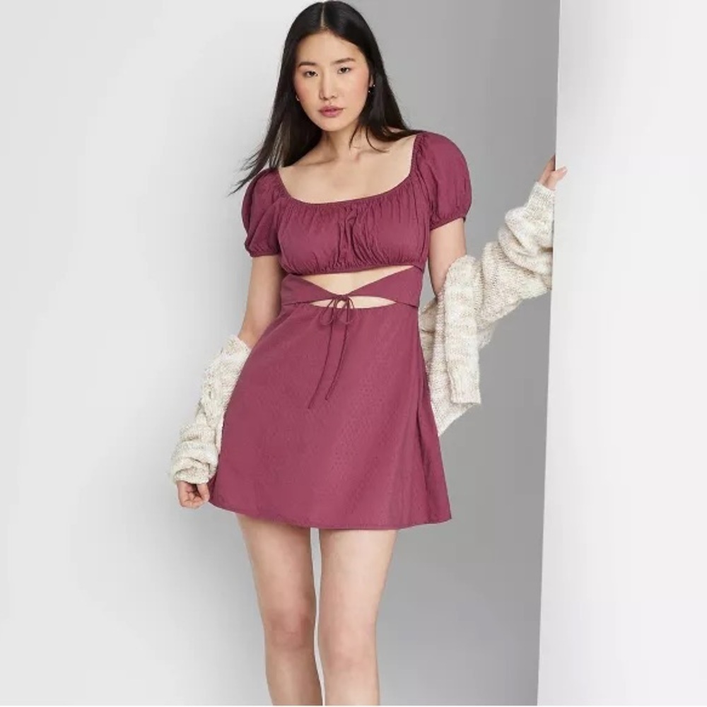 Wild Fable Boat Neck Puff Sleeve Cut Out Dress Size Small